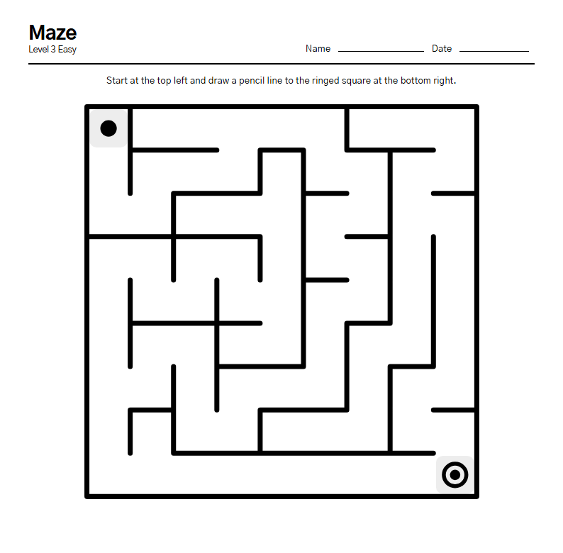 Maze printable worksheet — free A4 brain training activity sheet for seniors