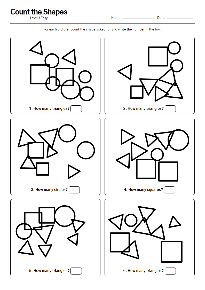 Count the Shapes printable worksheet — free A4 brain training activity sheet for seniors